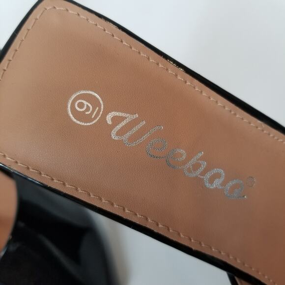 Weeboo Women's Black Faux Patent Leather Triangle Block Heel Slide Heels Size 9 - Picture 6 of 7